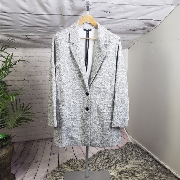 Torrid Long Gray Stretch Knit Boyfriend Blazer Plus Size Career Office In Size 2 - Picture 3 of 10